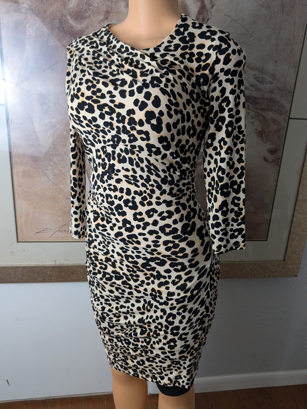 Juicy Couture Sand King Long Sleeve Leopard-Print Dress Size Xs